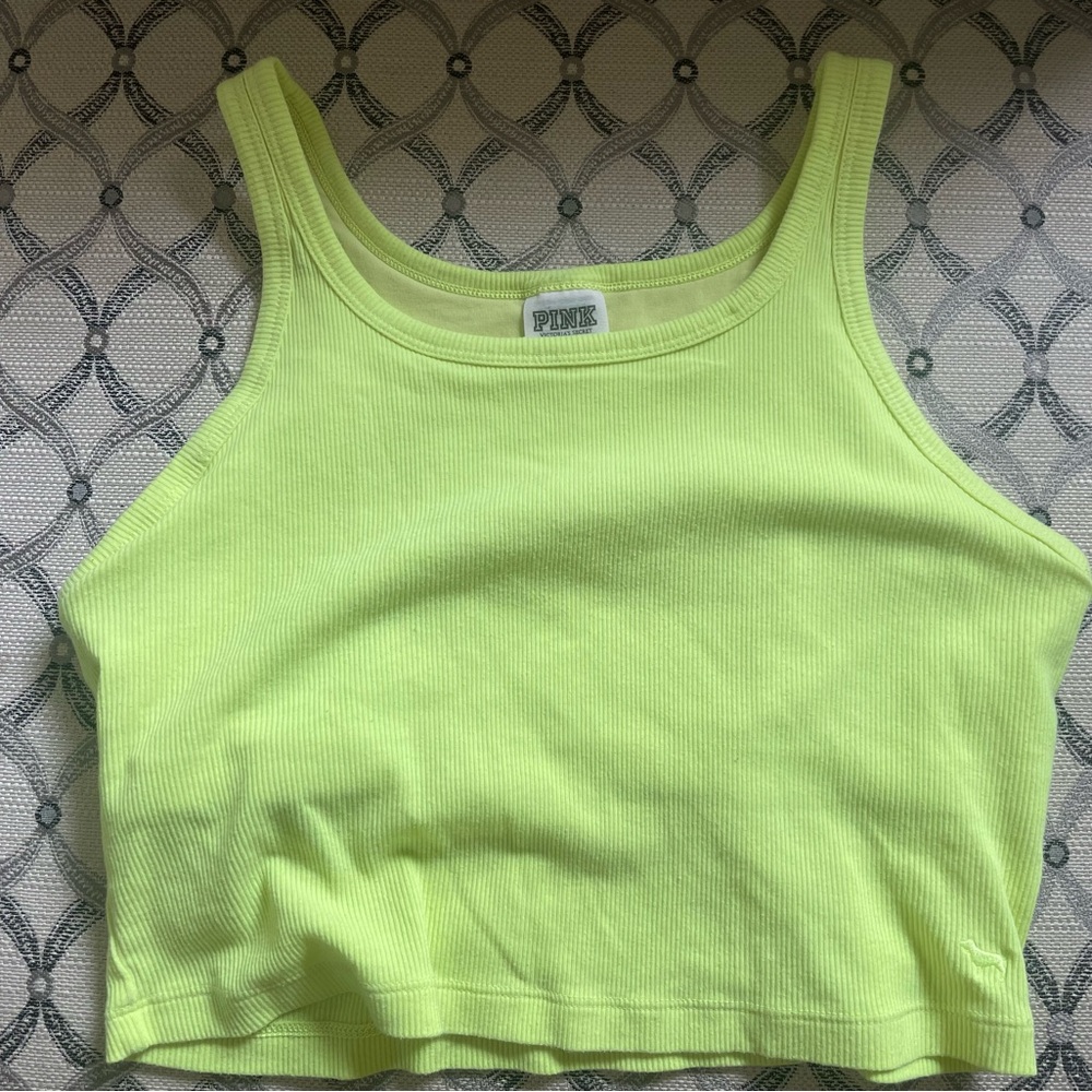PINK Victoria's Secret Neon Yellow Ribbed Tank Top